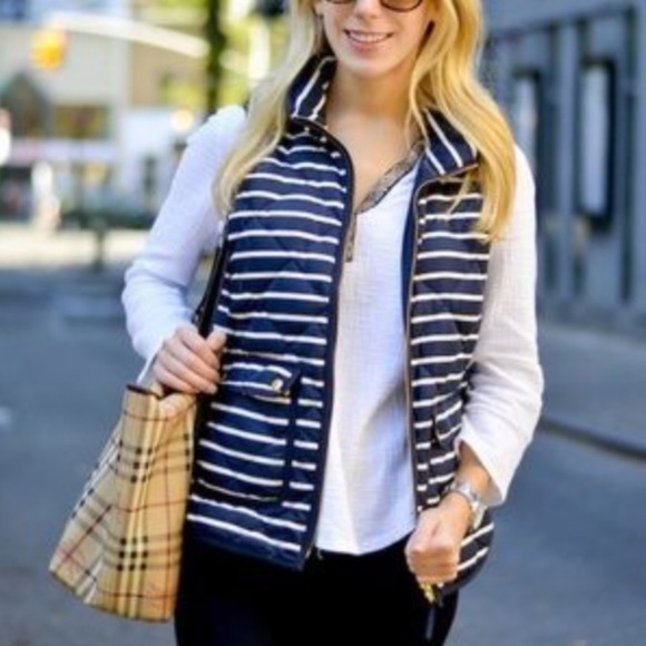 J.Crew Navy/White Striped Puffer Vest - Picture 1 of 10